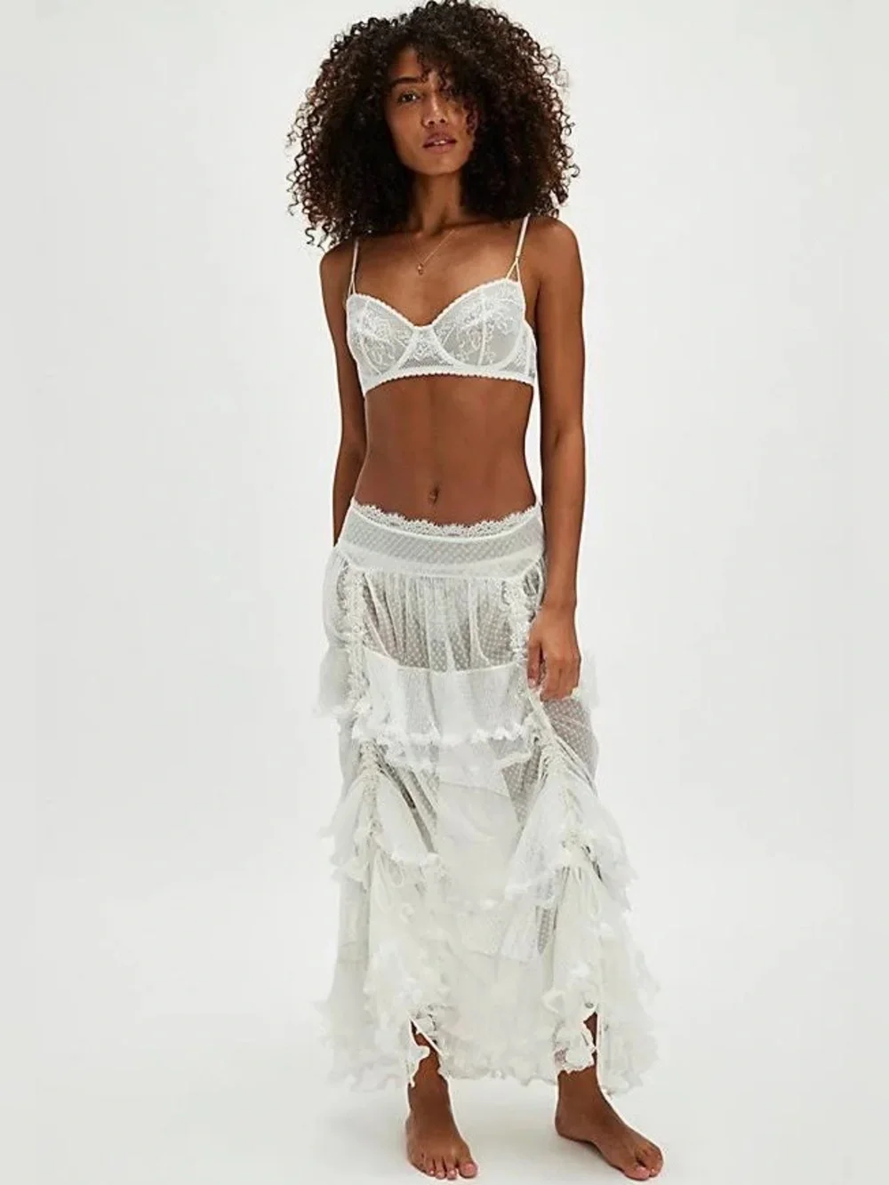 Free People 🪷 NWT $148 🌾 Forever Young Sheer Ruffle Maxi Half Slip 🪷 Size XS - Picture 5 of 14